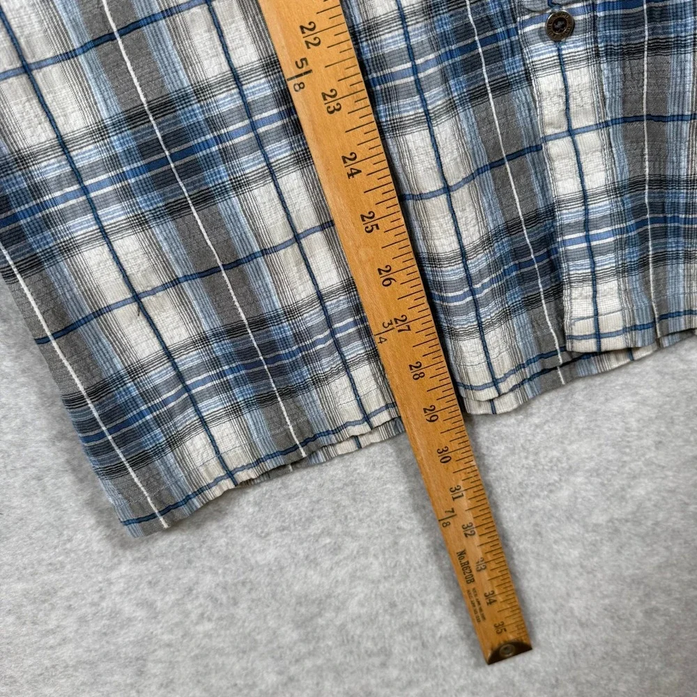 Kuhl Mens Large Blue Grey Plaid Short Sleeve Button Down Mountain Shirt Cotton - Picture 10 of 16